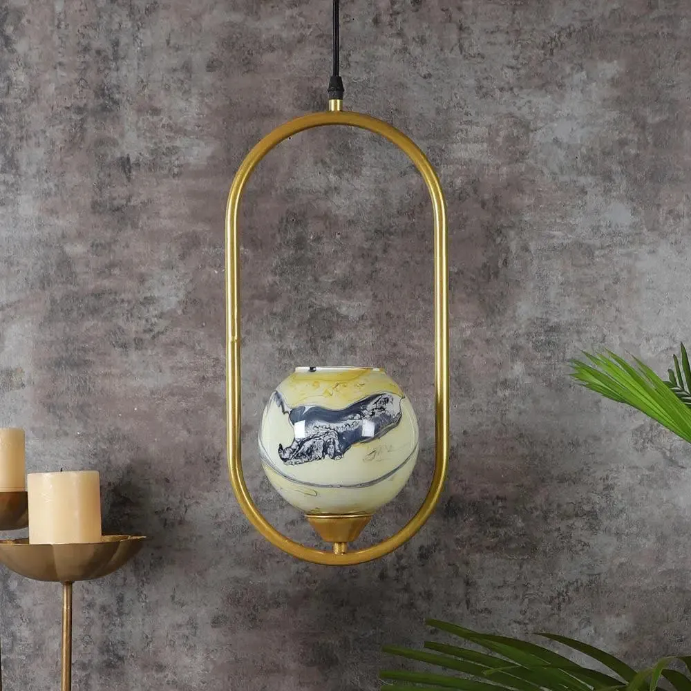Yellow &amp; Blue Splashed Globe Capsule Hanging Light Single Piece