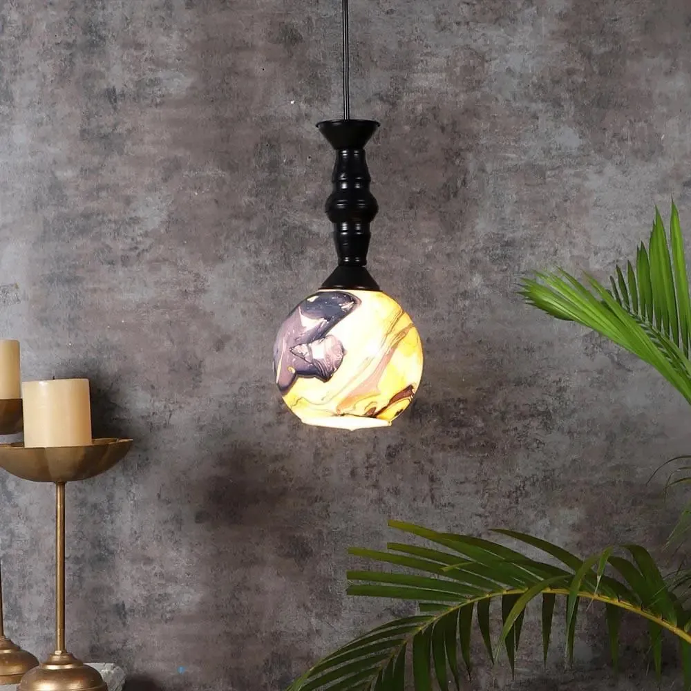 Yellow &amp; Grey Splashed Single Globe Ceiling Light