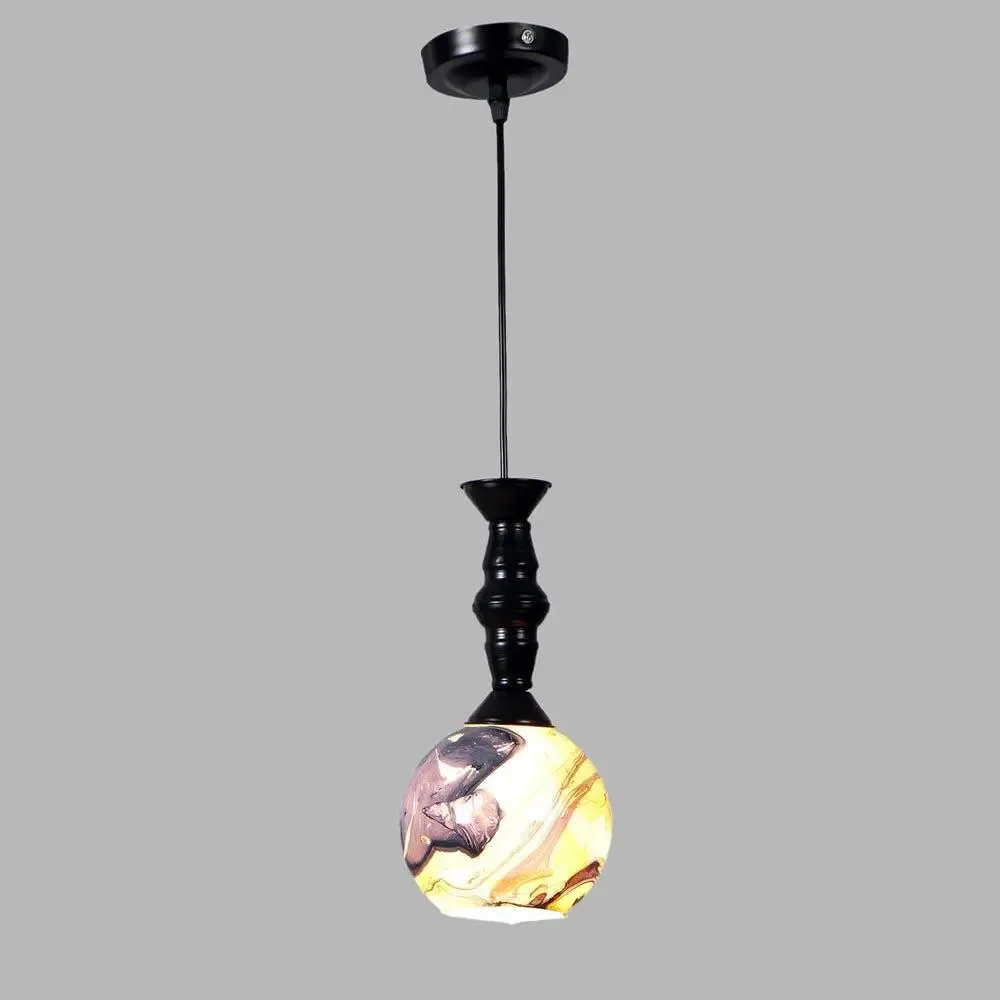 Yellow &amp; Grey Splashed Single Globe Ceiling Light