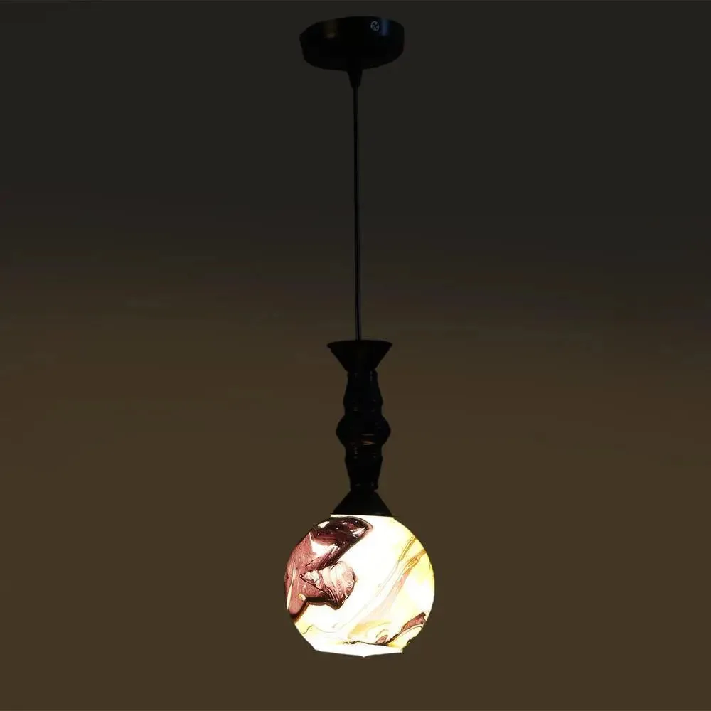 Yellow &amp; Grey Splashed Single Globe Ceiling Light