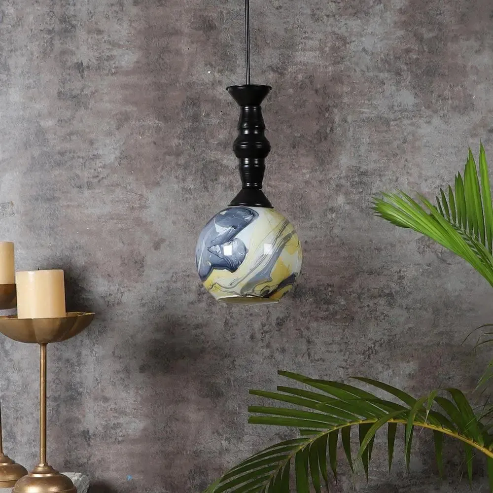 Yellow &amp; Grey Splashed Single Globe Ceiling Light