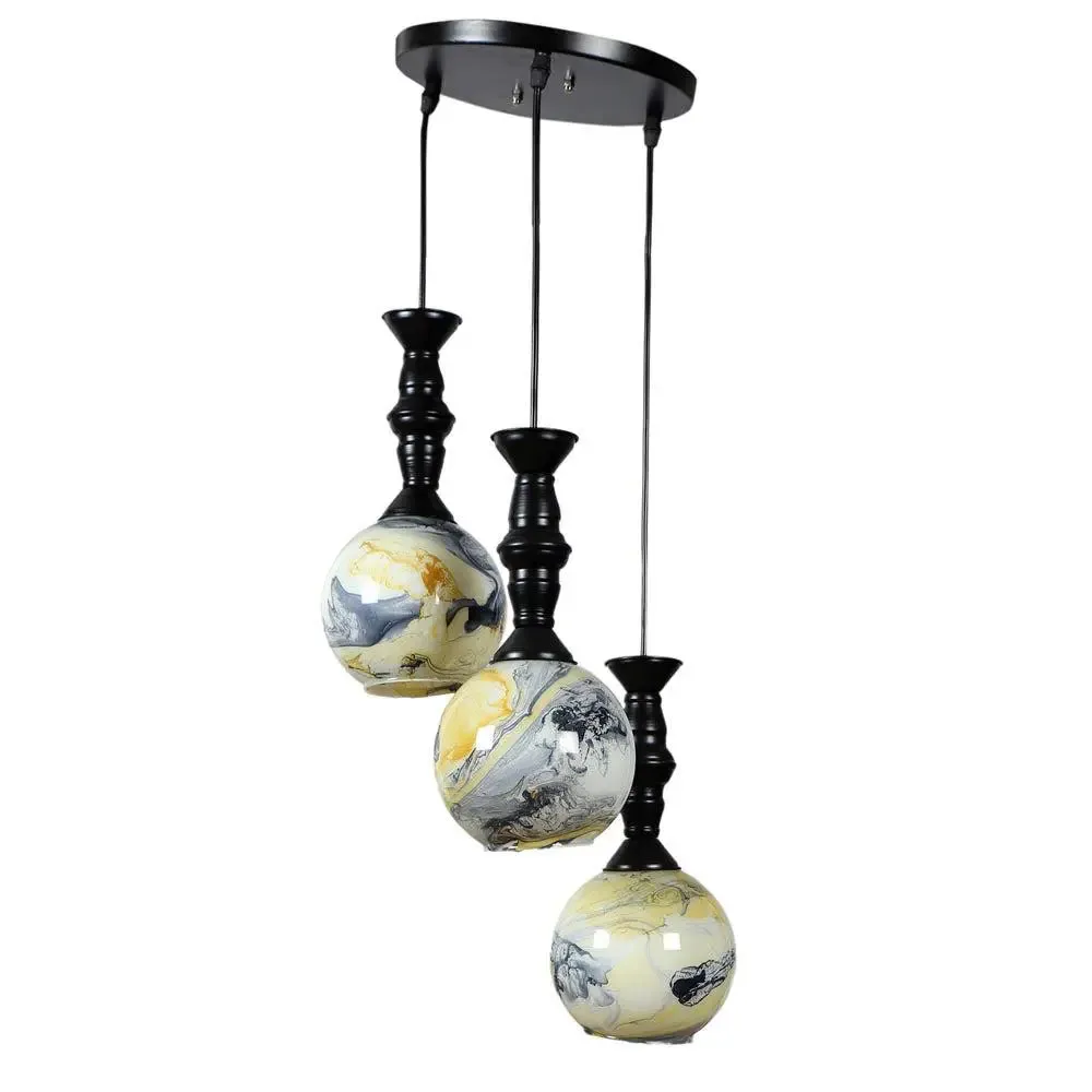 Yellow &amp; Grey Splashed Trio Globe Cluster Ceiling Light