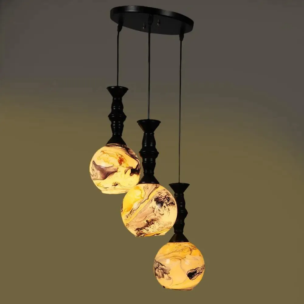 Yellow &amp; Grey Splashed Trio Globe Cluster Ceiling Light