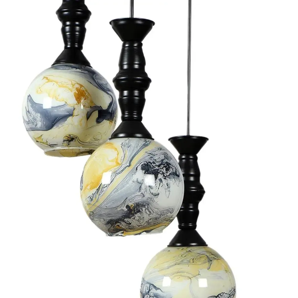 Yellow &amp; Grey Splashed Trio Globe Cluster Ceiling Light