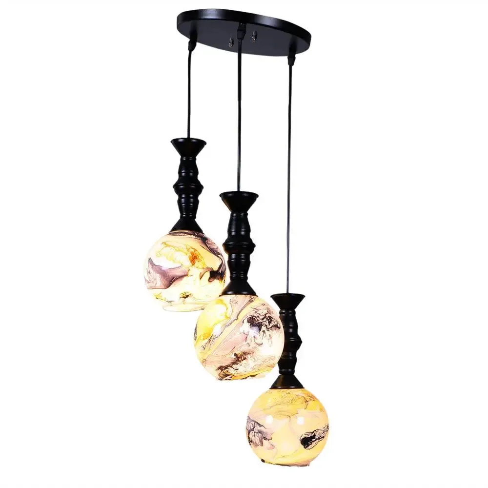 Yellow &amp; Grey Splashed Trio Globe Cluster Ceiling Light