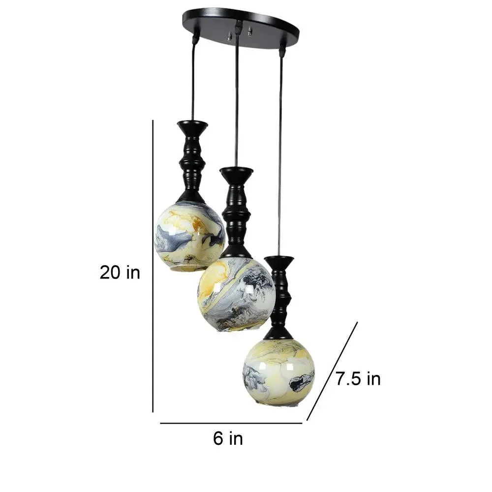 Yellow &amp; Grey Splashed Trio Globe Cluster Ceiling Light