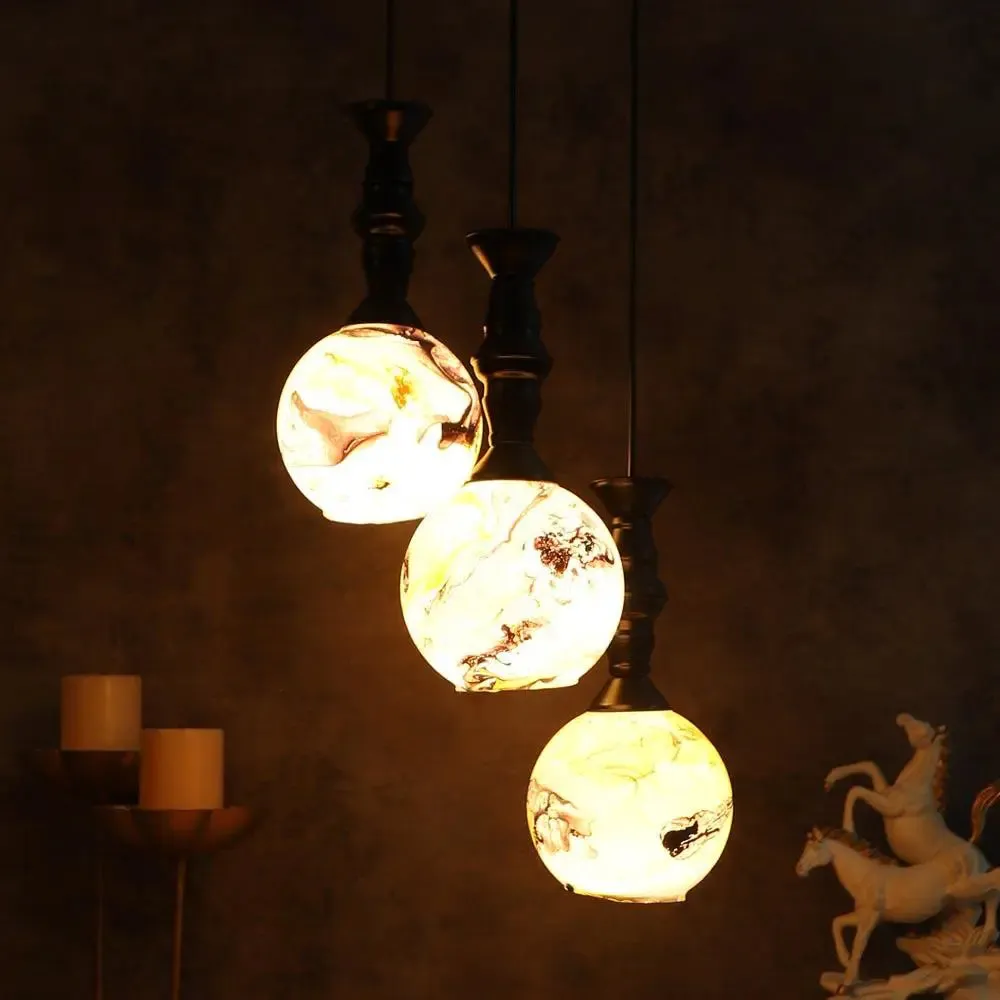 Yellow &amp; Grey Splashed Trio Globe Cluster Ceiling Light