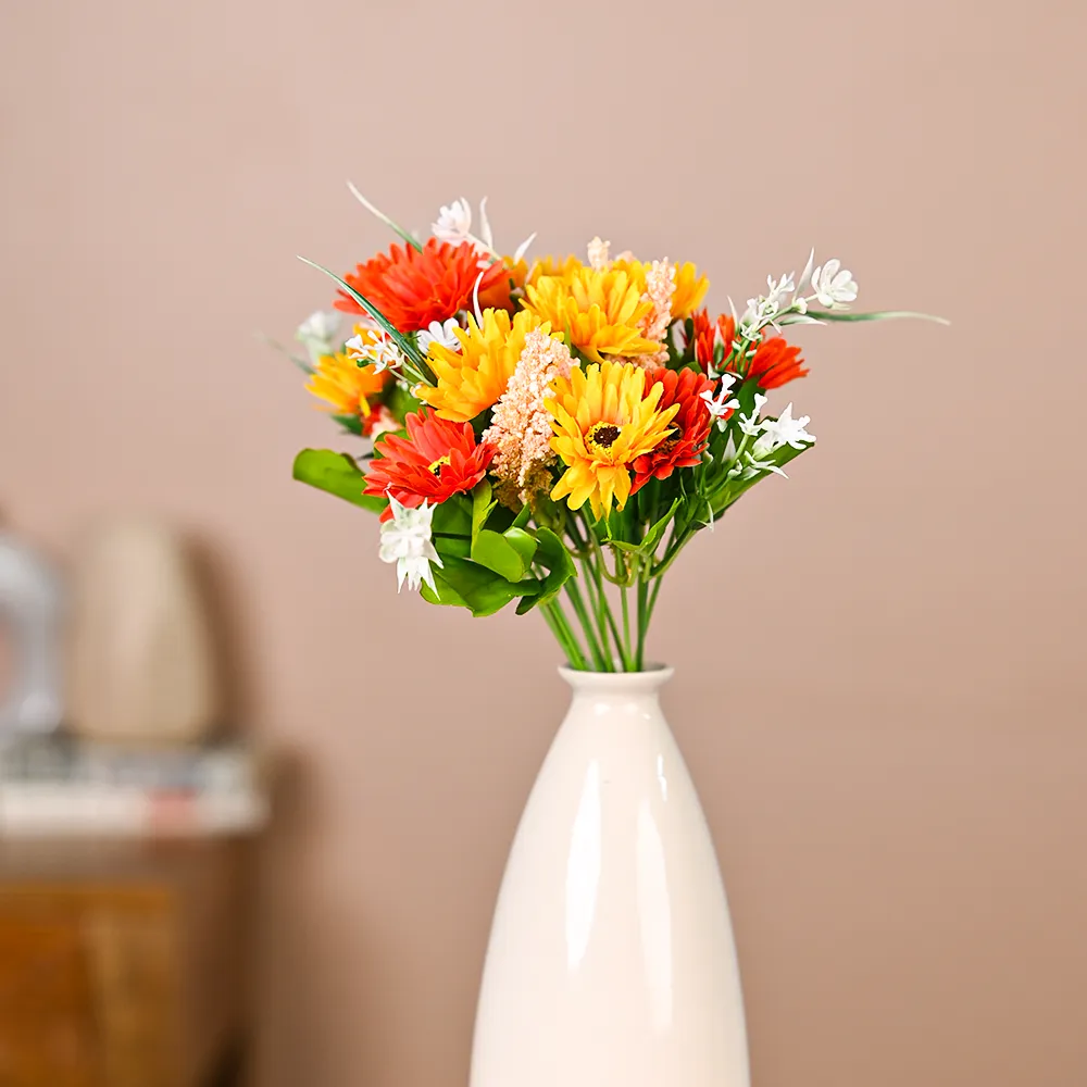 Yellow &amp; Orange Vibrant Artificial Daisies Set Of 2