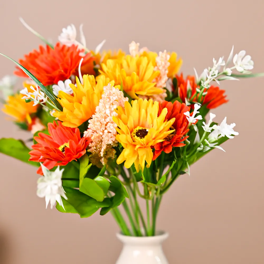 Yellow &amp; Orange Vibrant Artificial Daisies Set Of 2