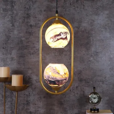 Yellow &amp; Purple Dual Globe Capsule Ceiling Light