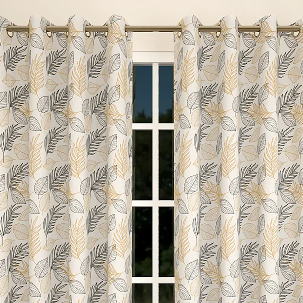 Yellow & Black Autumn Leaves Printed Designer Curtain 5 ft