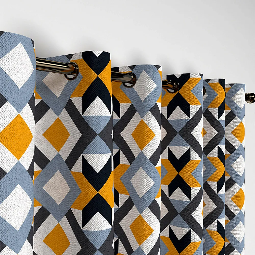 Yellow & Black Geometric Print Designer Door Curtain Medium Single Piece (7ft)