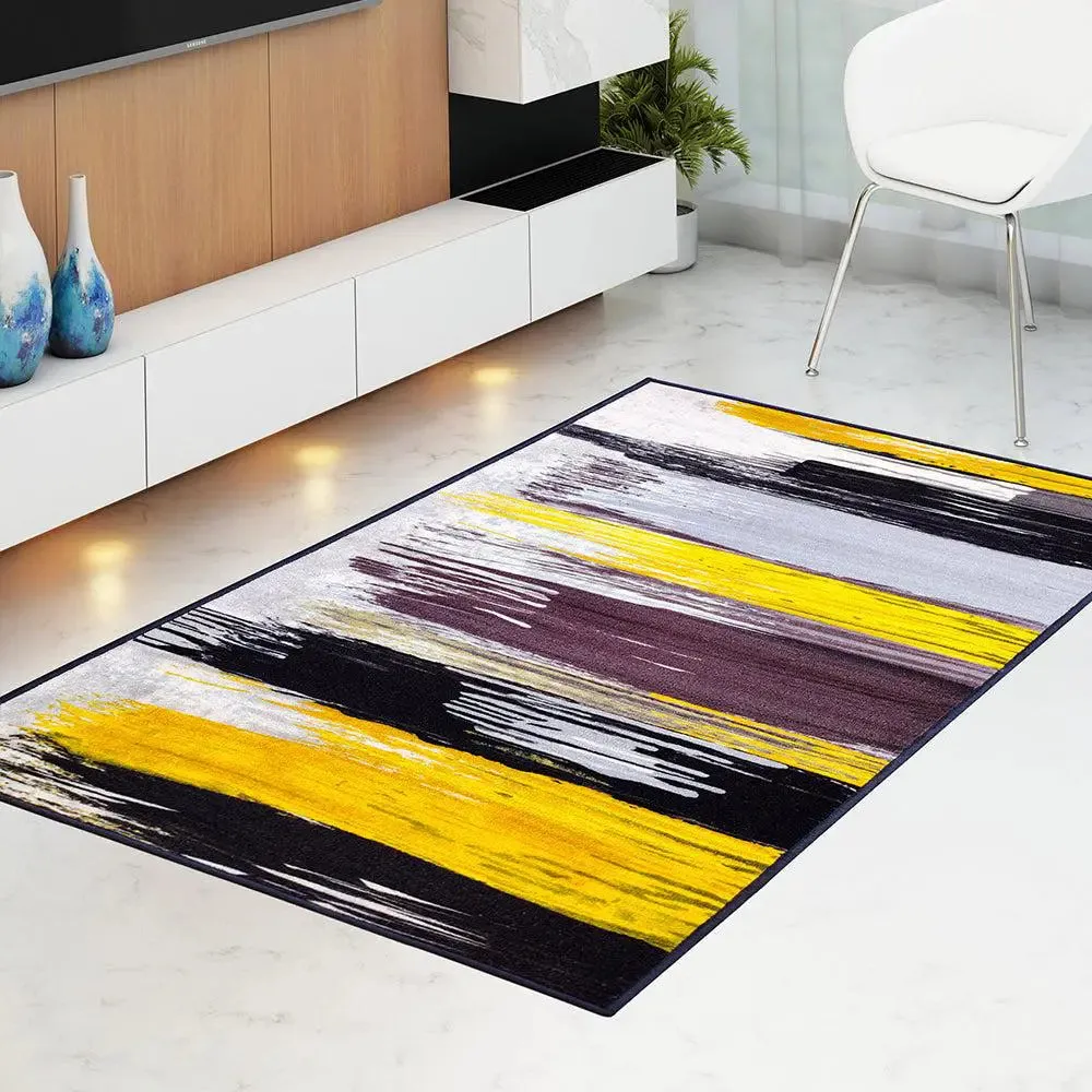 Yellow & Black Splash Modern Printed Premium Area Carpet ( 3 ft x5 ft & 4 ft x 6 ft ) 3X5 ft