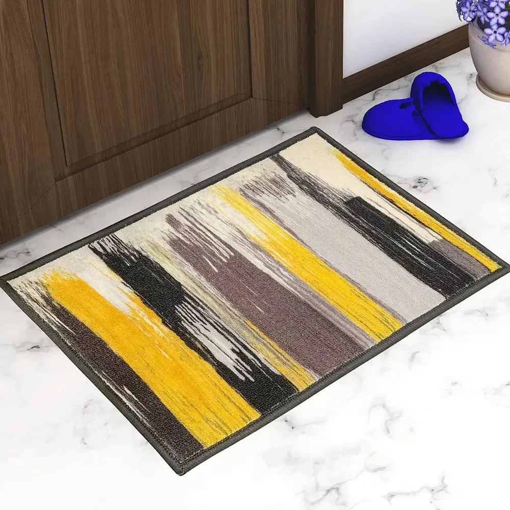 Yellow & Black Splash Modern Printed Premium Doormat (14 X 22 )Inches