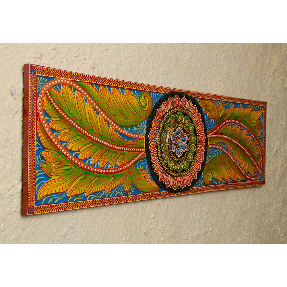 Yellow & Blue Traditional Designer Rectangular Painted Wooden Wall Panel