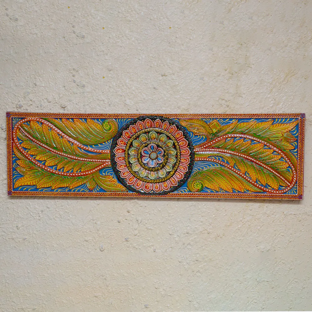 Yellow & Blue Traditional Designer Rectangular Painted Wooden Wall Panel