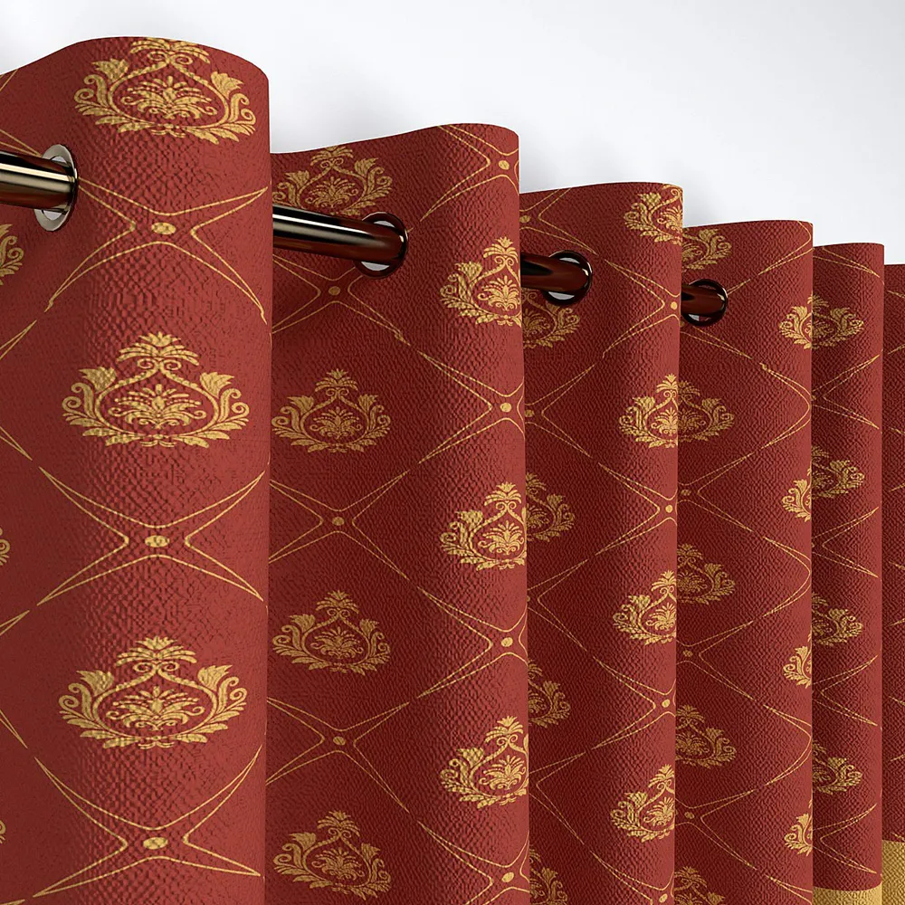 Yellow & Brick Red Semi-Designer Door Curtain Medium Single Piece (7ft)