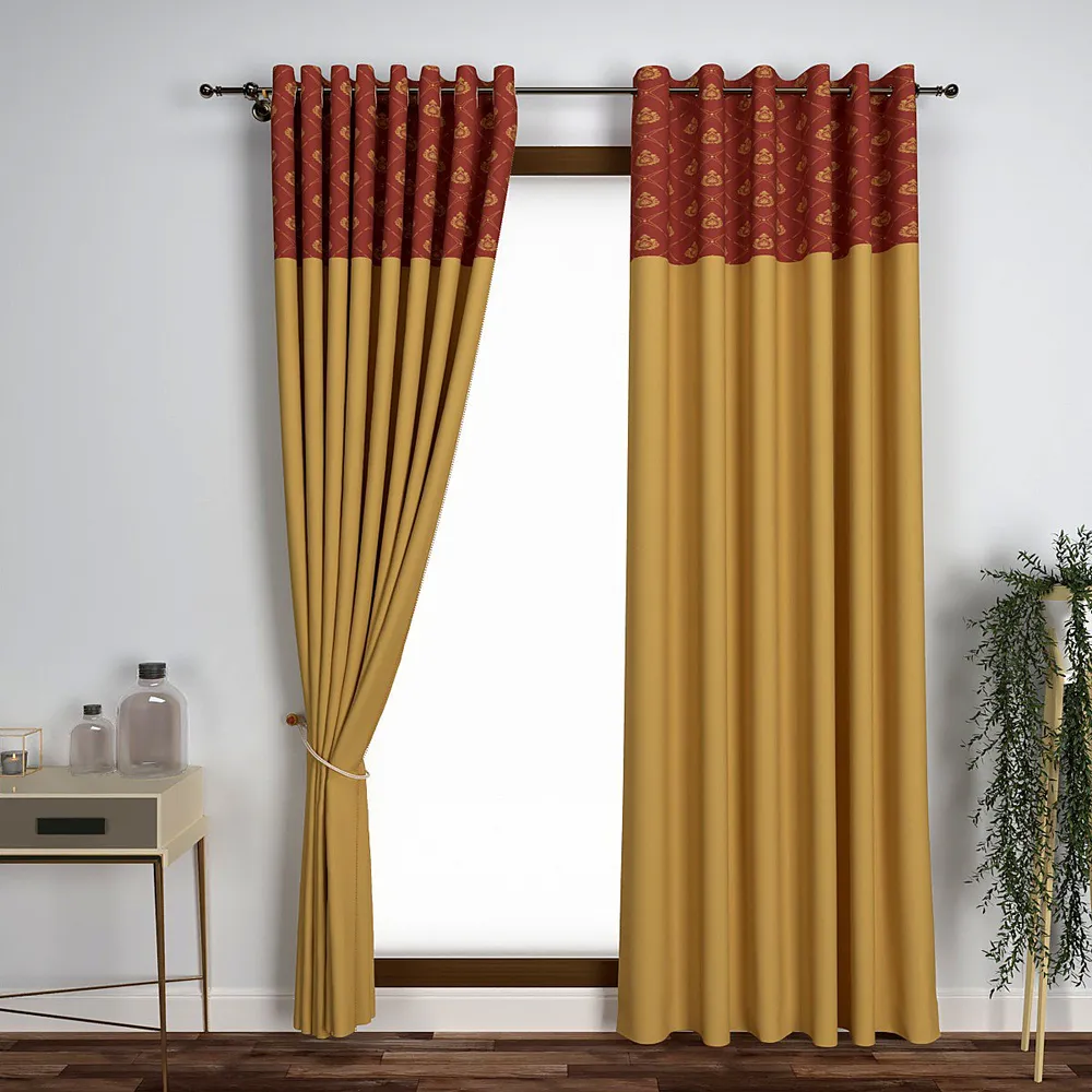 Yellow & Brick Red Semi-Designer Door Curtain Medium Single Piece (7ft)