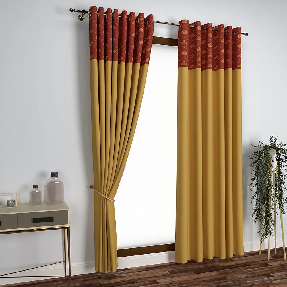 Yellow & Brick Red Semi-Designer Window Curtain