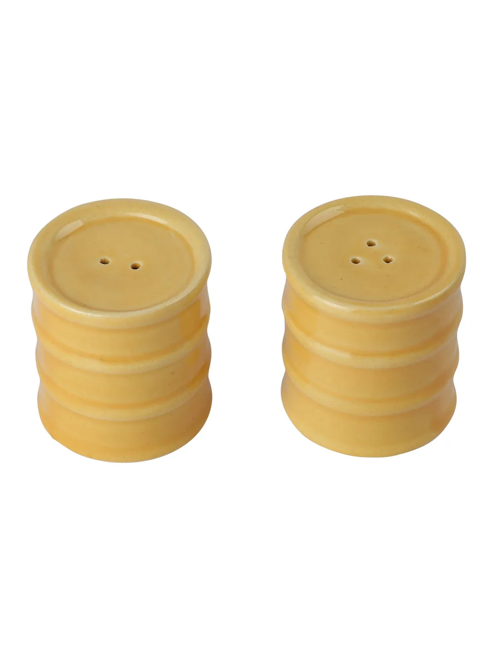 Yellow Ceramic Cylindrical Salt &amp; Pepper Set Of 2