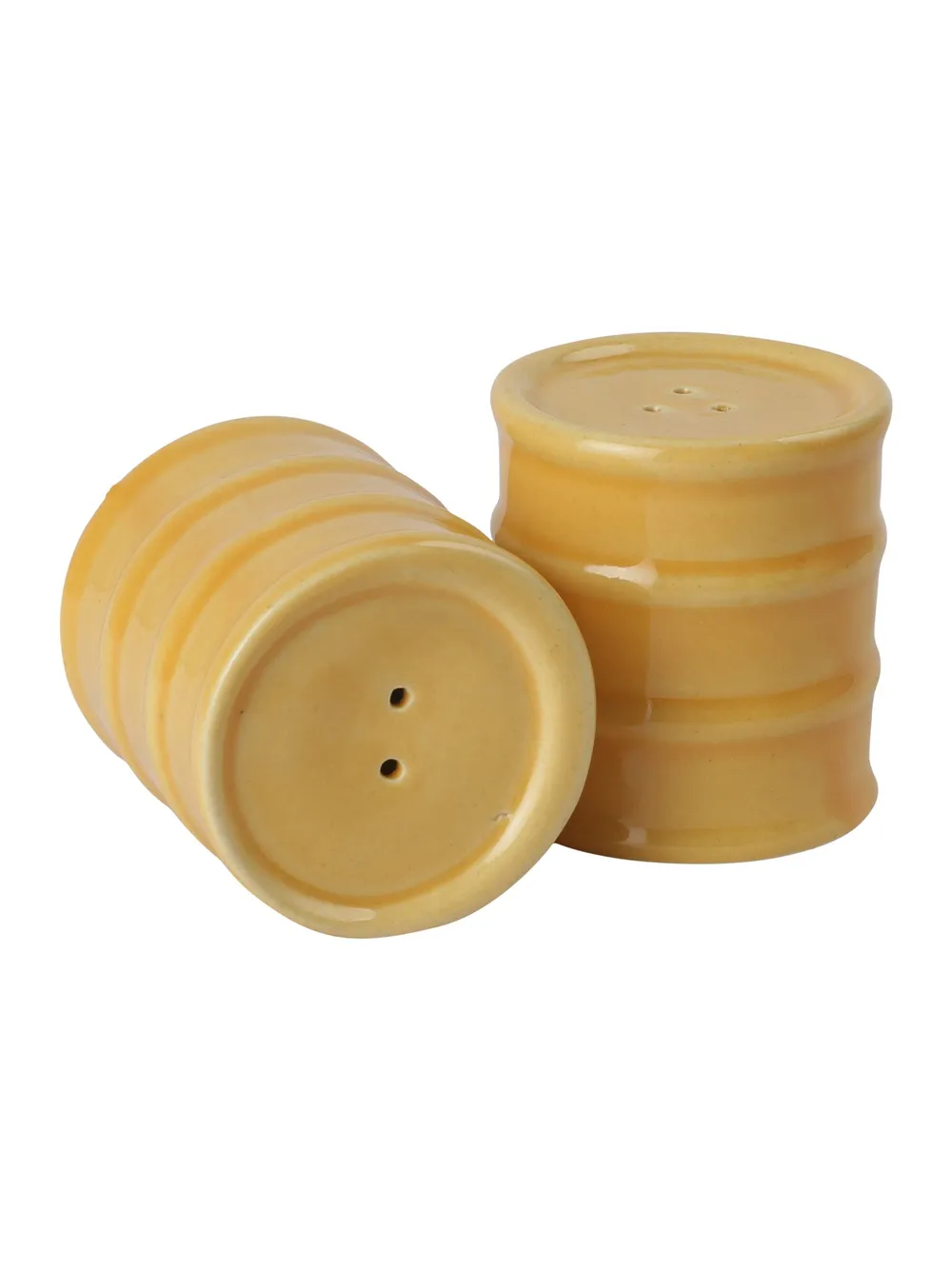 Yellow Ceramic Cylindrical Salt &amp; Pepper Set Of 2