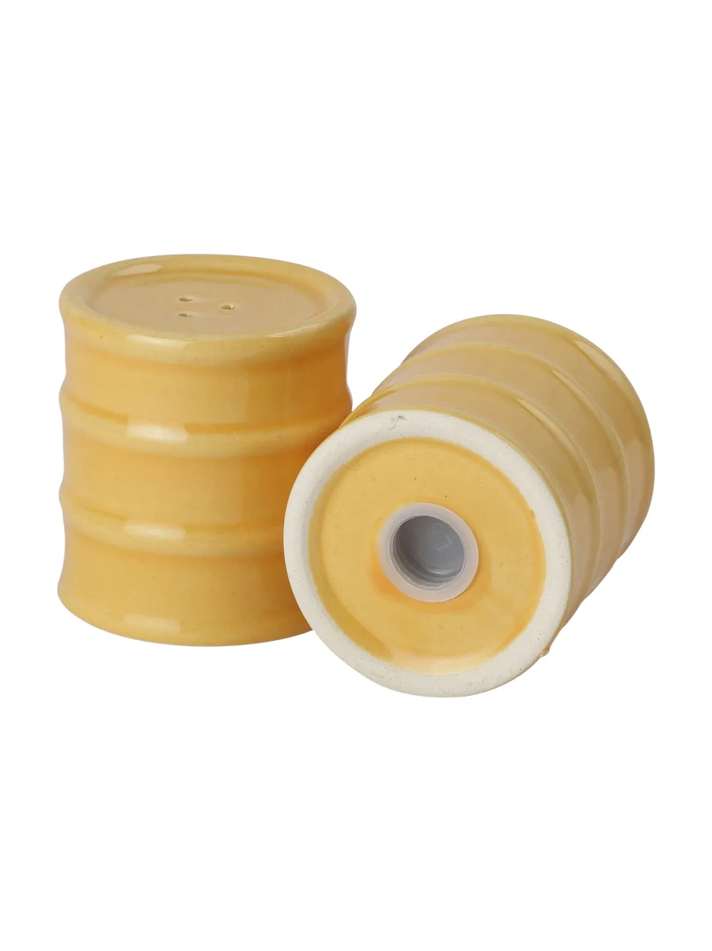 Yellow Ceramic Cylindrical Salt &amp; Pepper Set Of 2