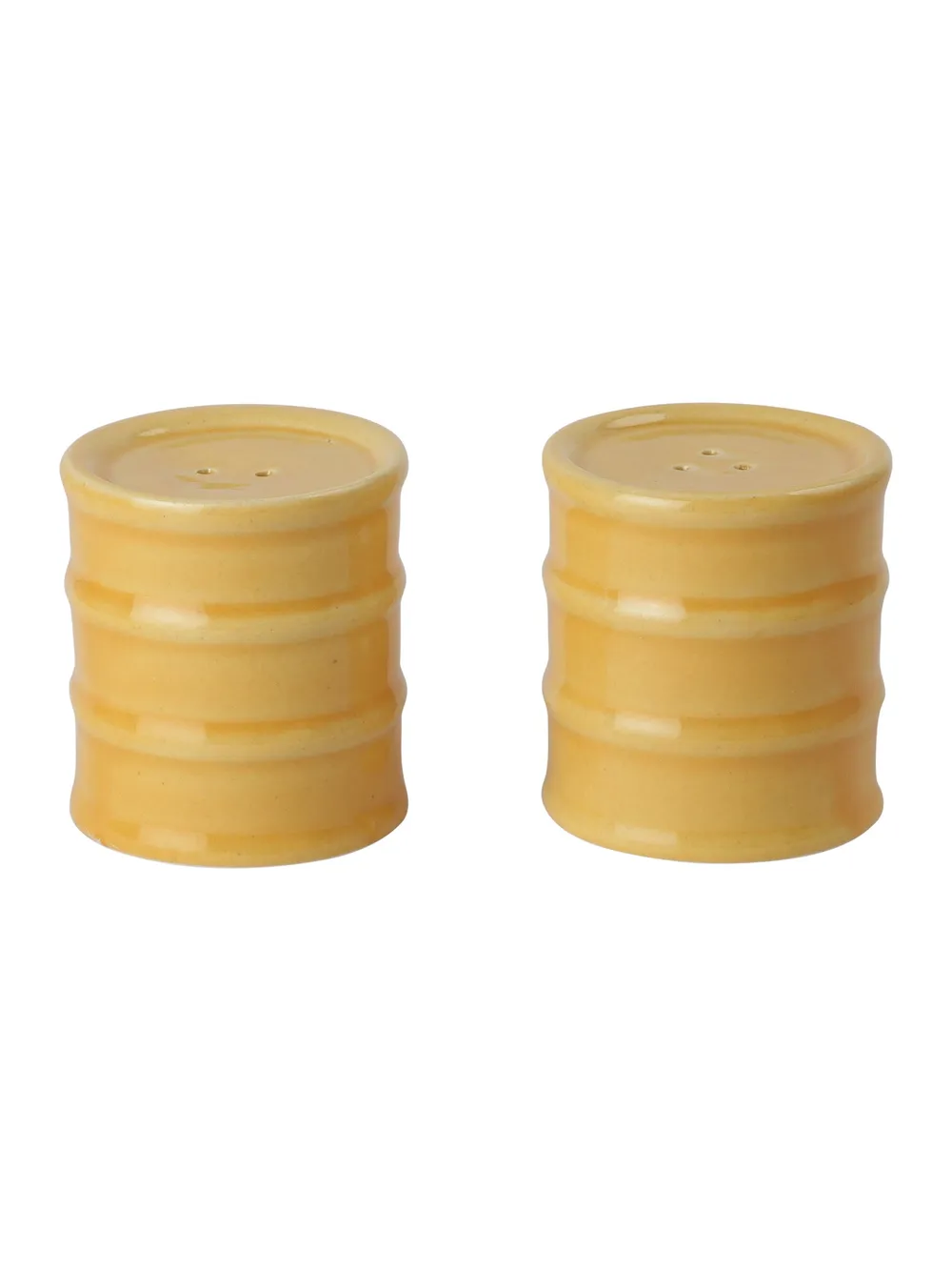 Yellow Ceramic Cylindrical Salt &amp; Pepper Set Of 2