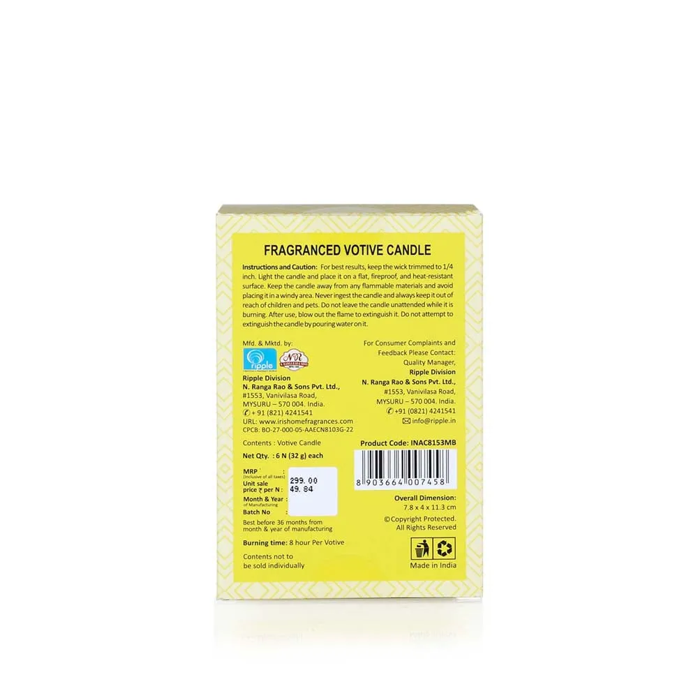 Yellow Coloured Mango Sorbet Scented Set of 6 Premium Votive Candles Refill Pack