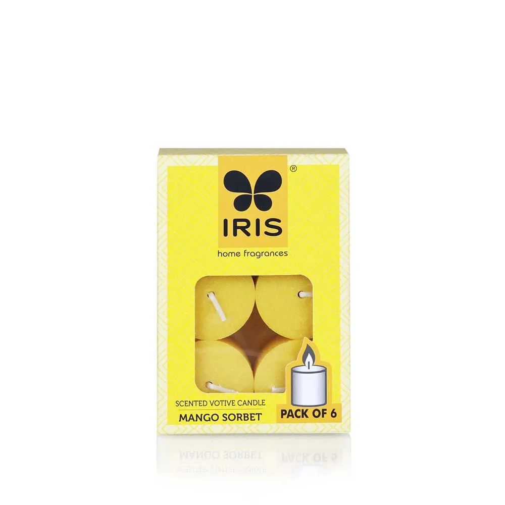 Yellow Coloured Mango Sorbet Scented Set of 6 Premium Votive Candles Refill Pack