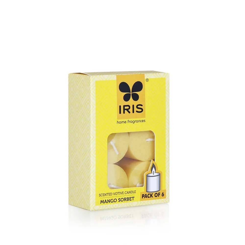Yellow Coloured Mango Sorbet Scented Set of 6 Premium Votive Candles Refill Pack