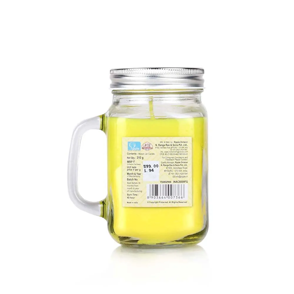 Yellow Coloured Premium Frangipani Scented Mason Jar Candle- Small