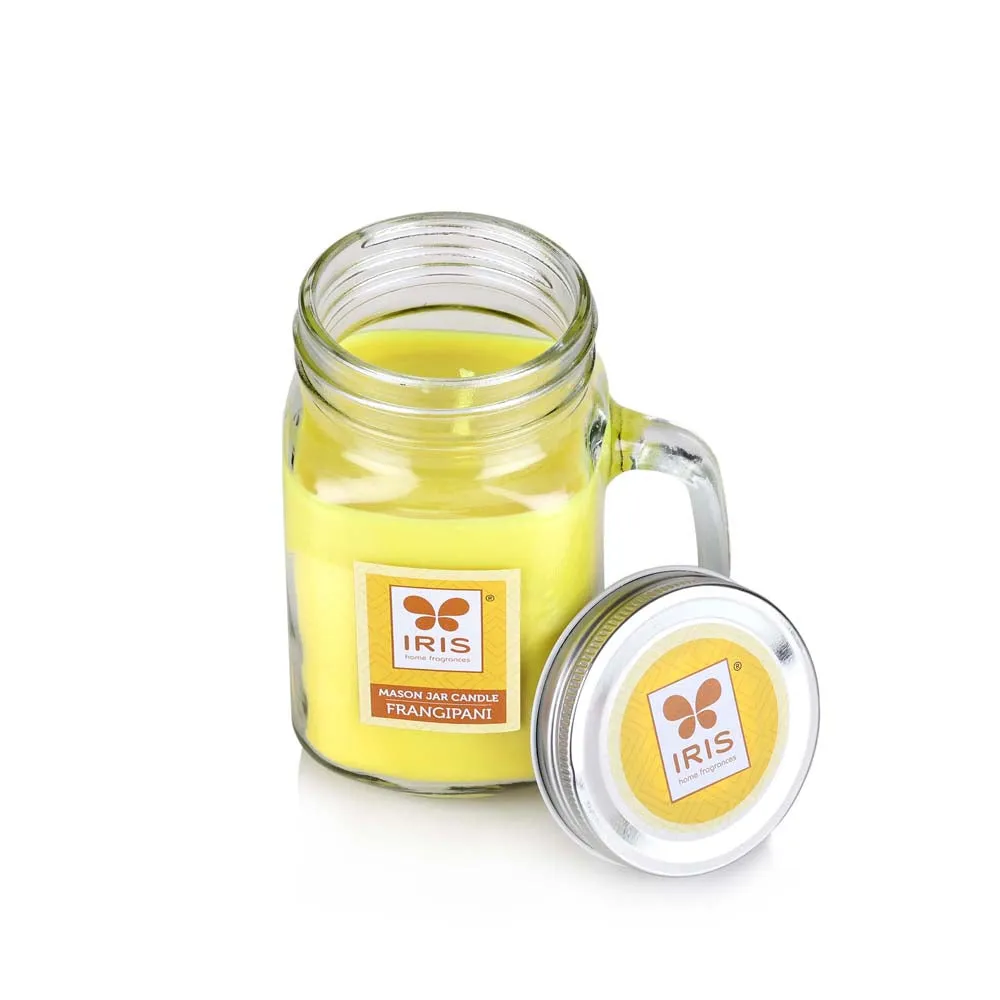 Yellow Coloured Premium Frangipani Scented Mason Jar Candle- Small