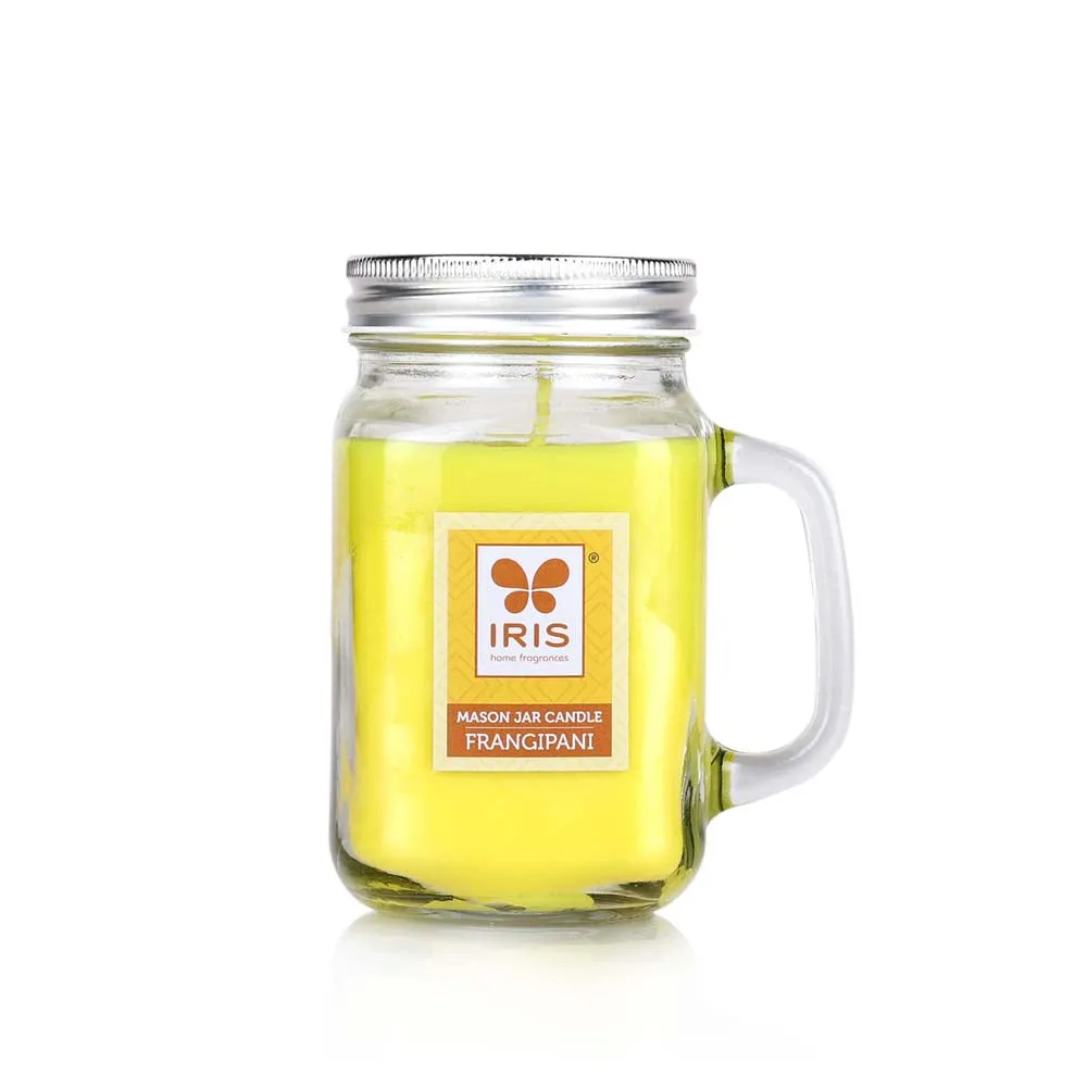 Yellow Coloured Premium Frangipani Scented Mason Jar Candle- Small