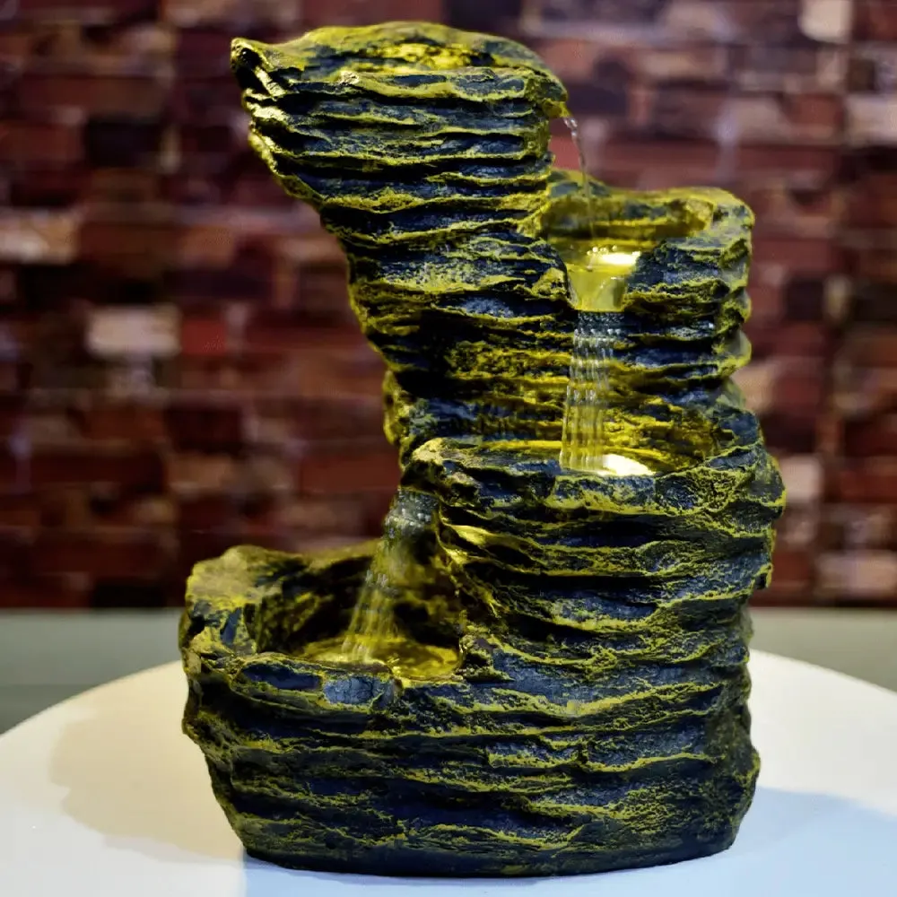 Yellow-Coloured Solid Rock Cavern Water Fountain