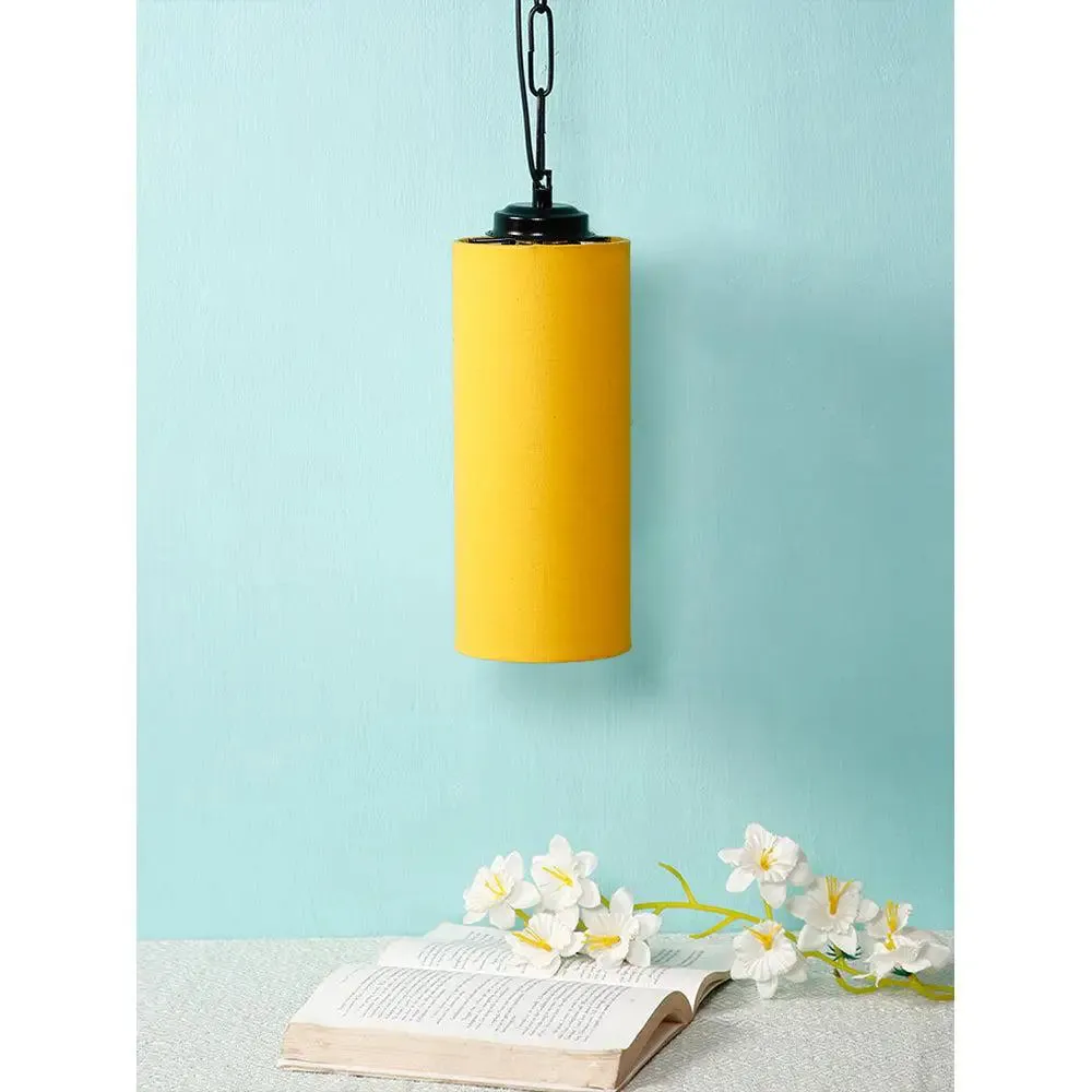 Yellow Cotton Cylindrical Hanging Lamp