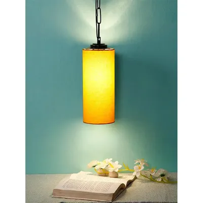 Yellow Cotton Cylindrical Hanging Lamp