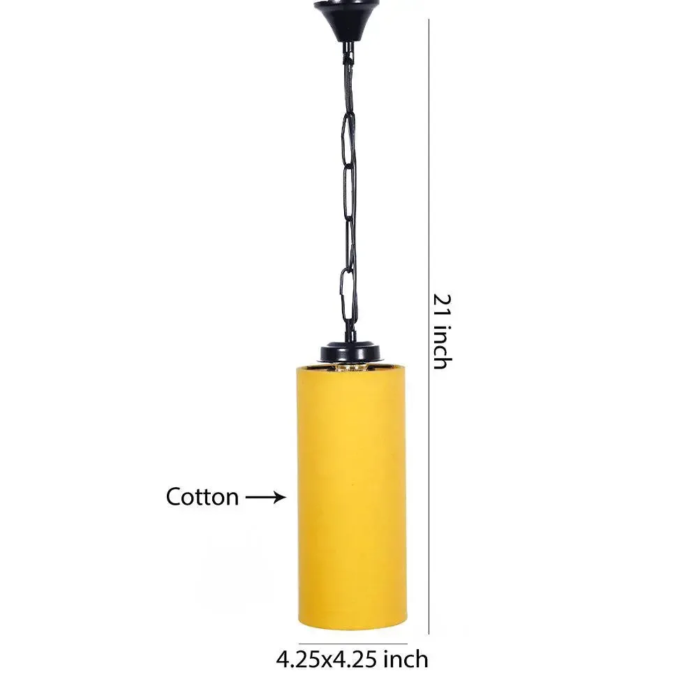Yellow Cotton Cylindrical Hanging Lamp