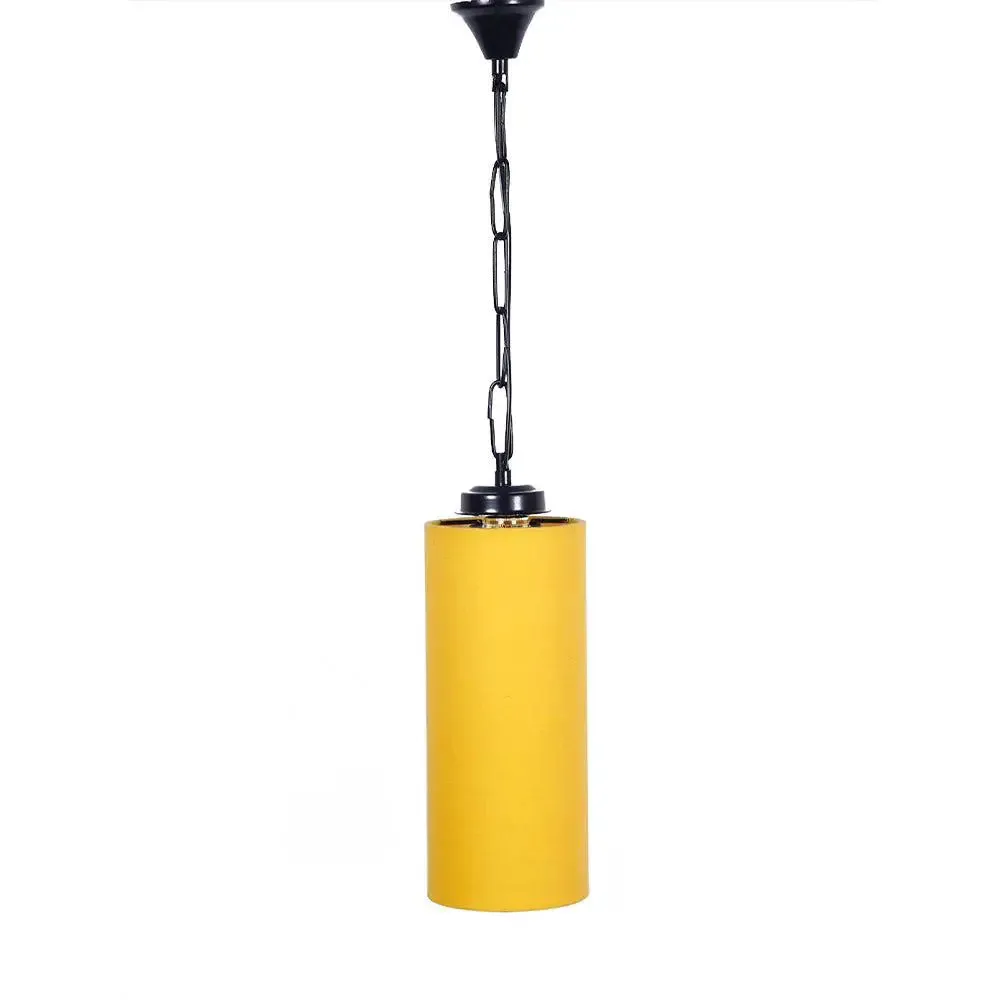 Yellow Cotton Cylindrical Hanging Lamp