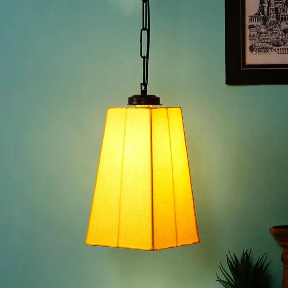 Yellow Cotton Pyramid Hanging Lamp