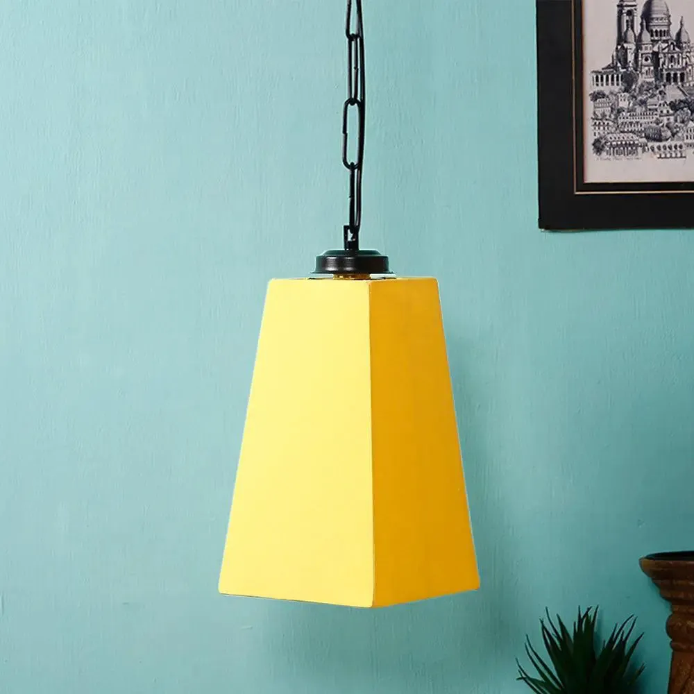 Yellow Cotton Pyramid Hanging Lamp