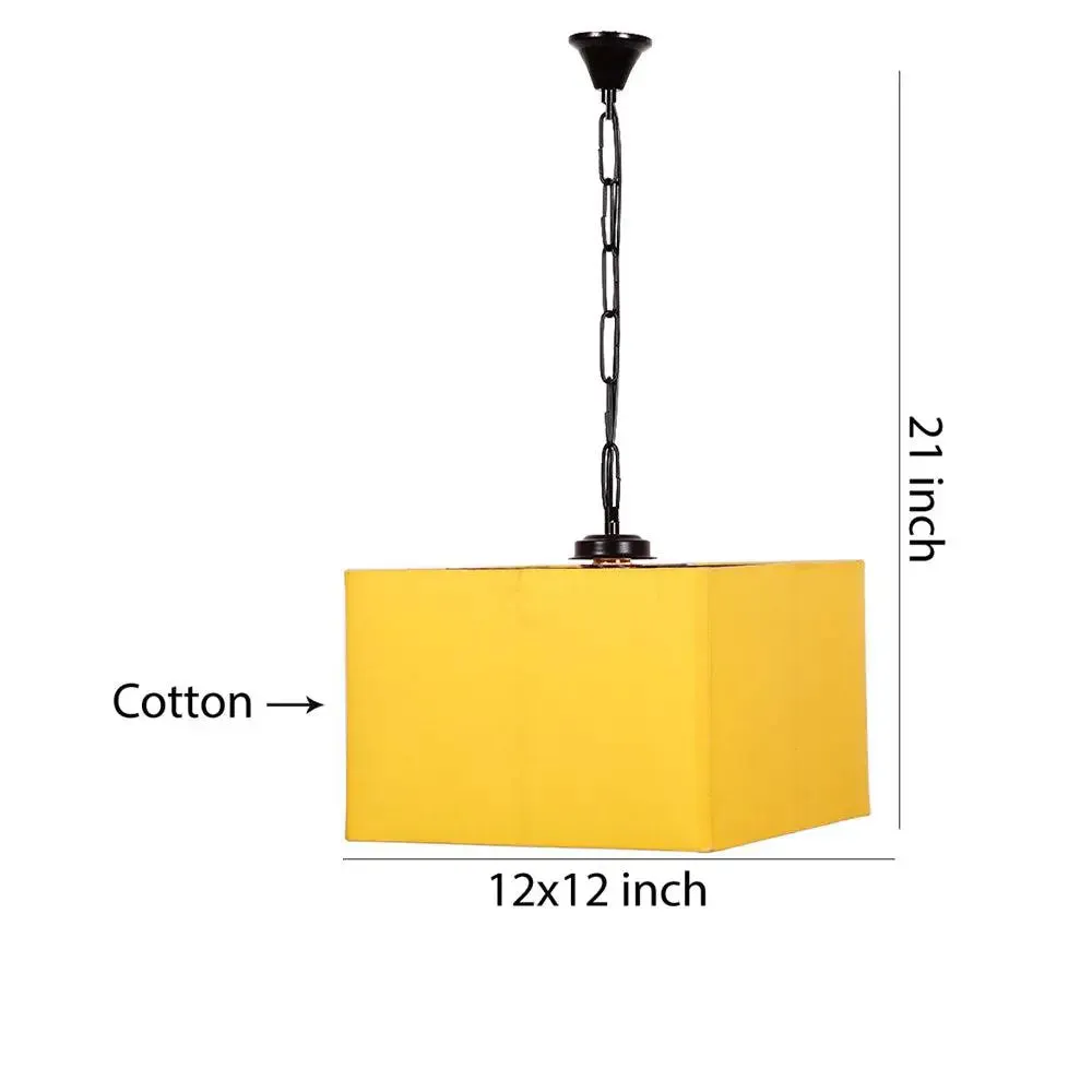 Yellow Cotton Square Hanging Lamp