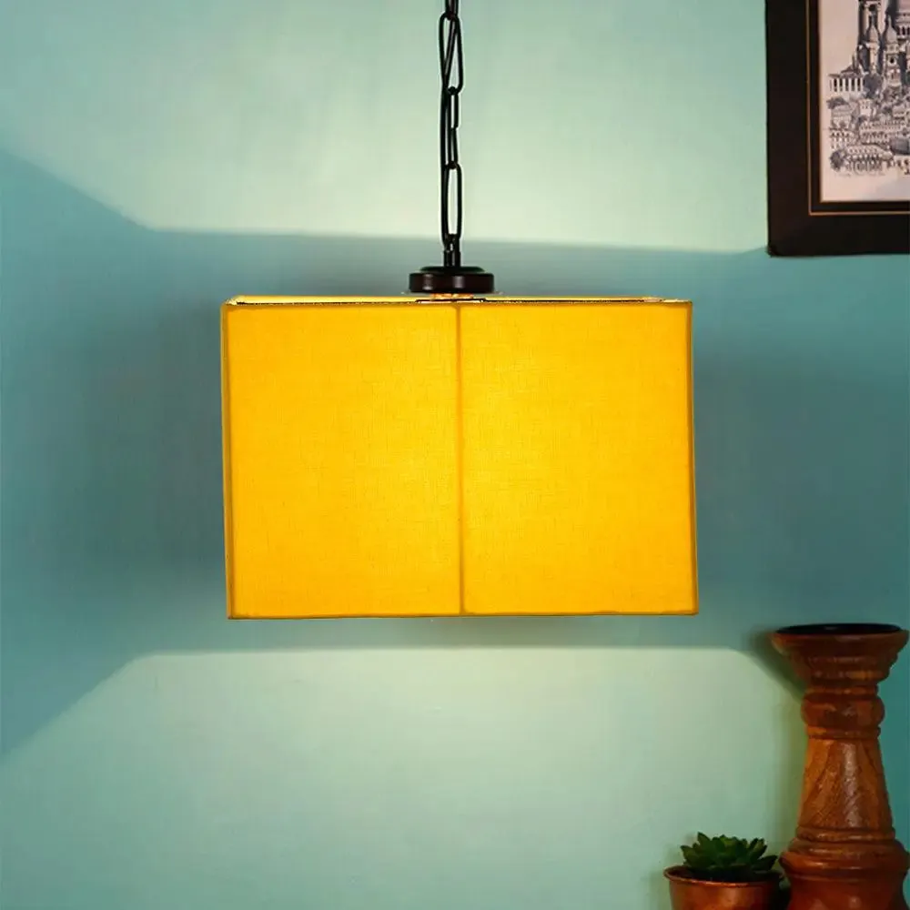Yellow Cotton Square Hanging Lamp