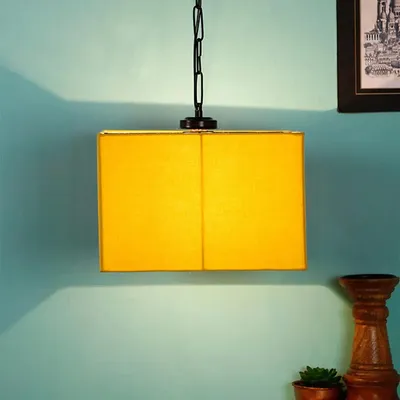 Yellow Cotton Square Hanging Lamp