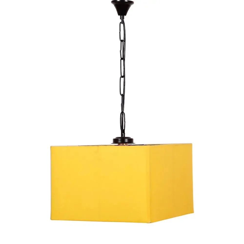 Yellow Cotton Square Hanging Lamp
