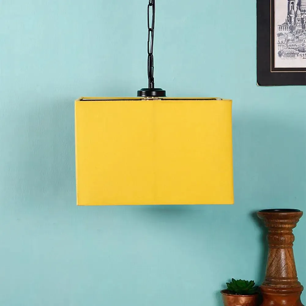 Yellow Cotton Square Hanging Lamp