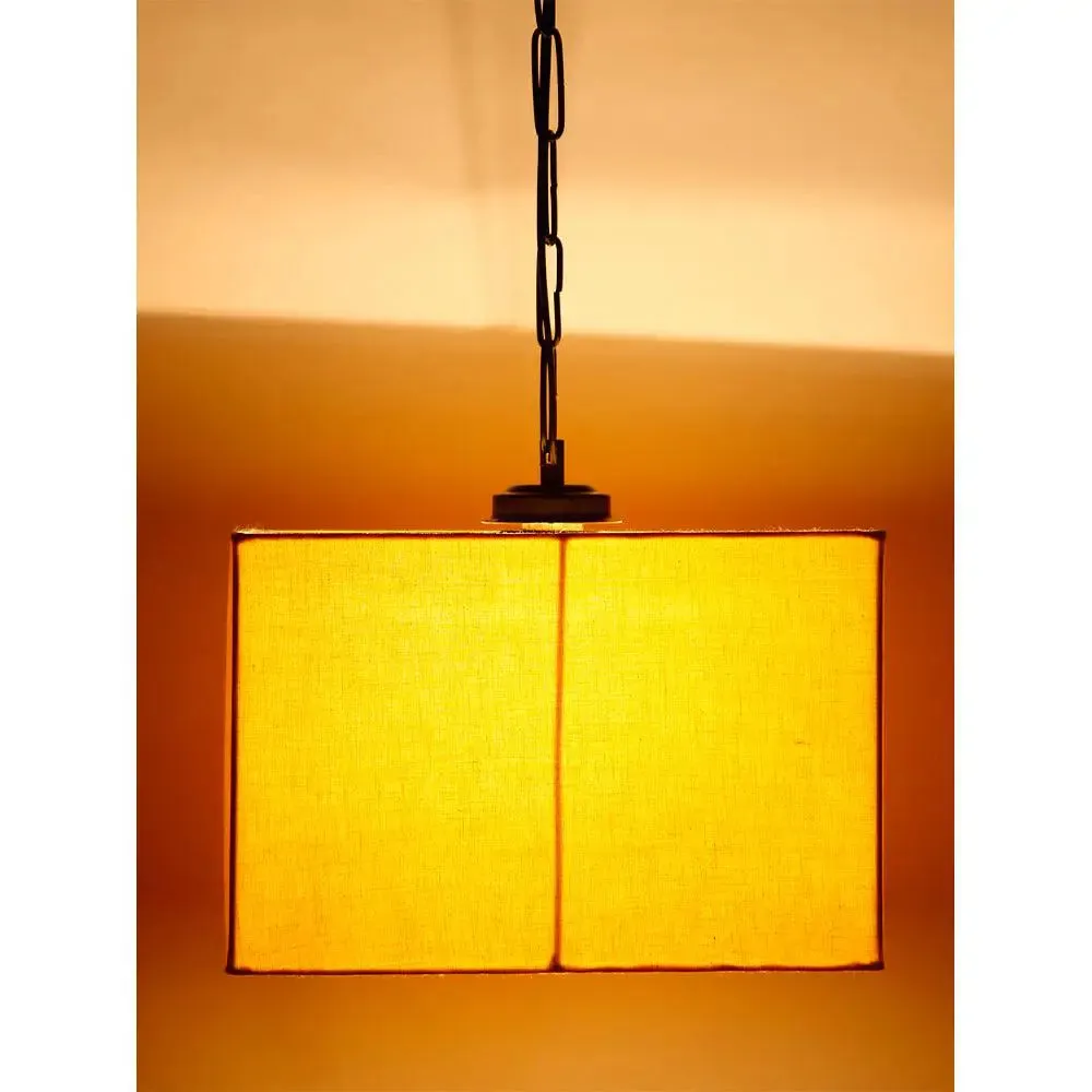 Yellow Cotton Square Hanging Lamp