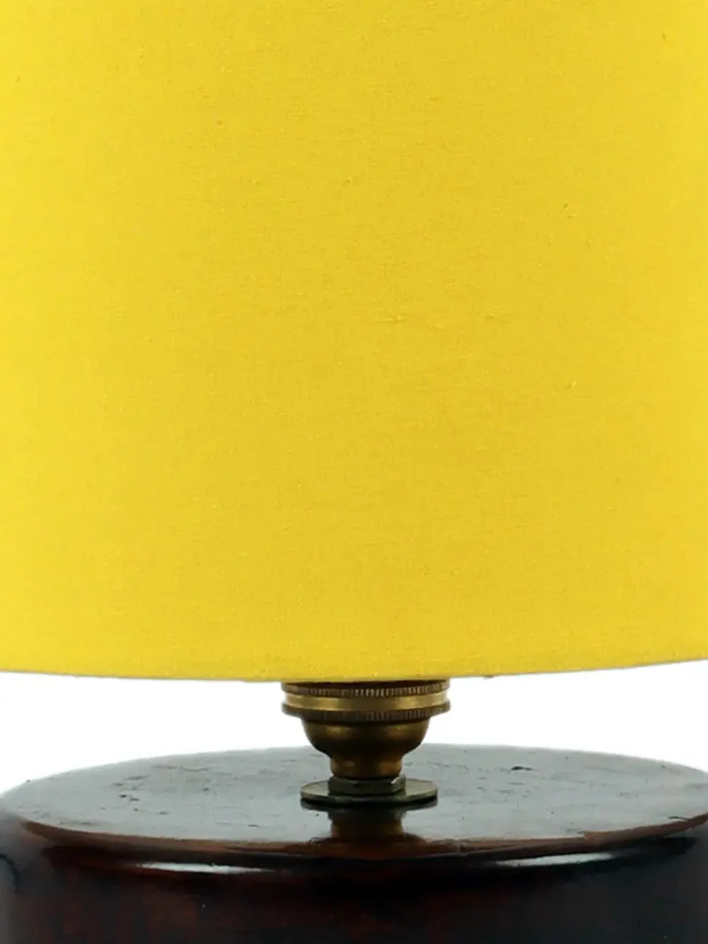 Yellow Cotton Table Lamp with Brown Wood Base