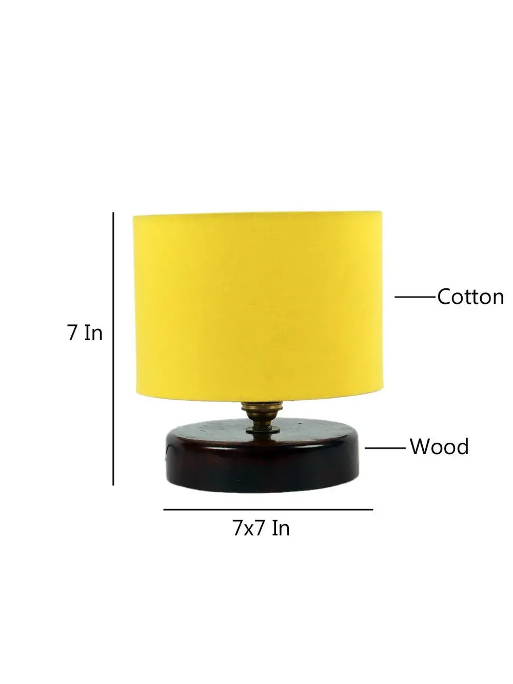 Yellow Cotton Table Lamp with Brown Wood Base