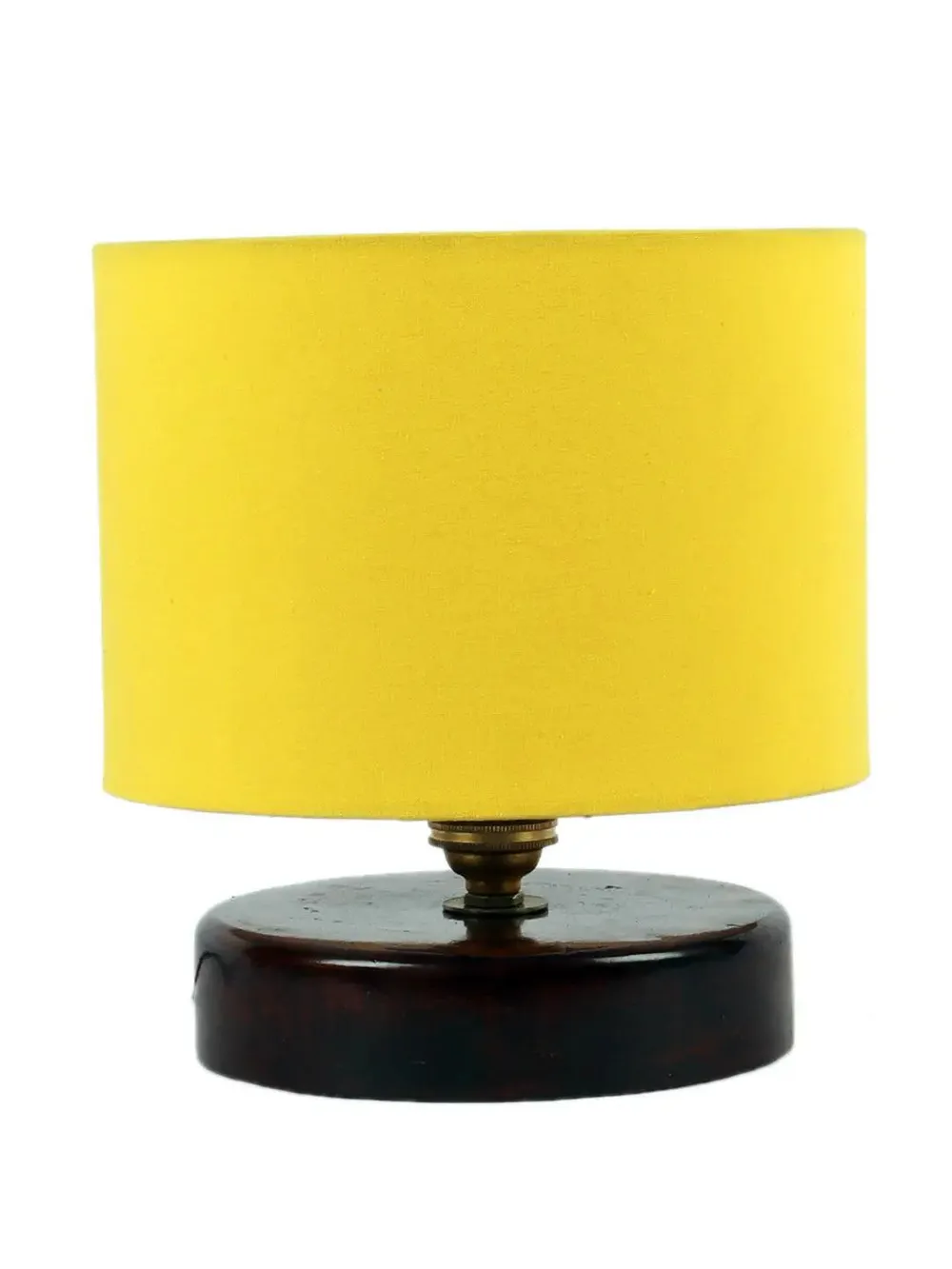 Yellow Cotton Table Lamp with Brown Wood Base