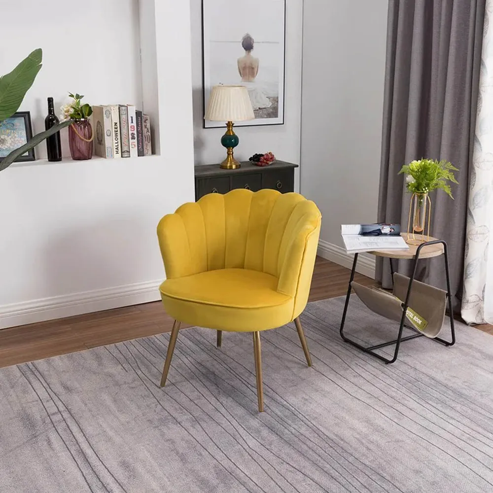 Yellow Crafted Shell Designer Lounge Chair SET 1